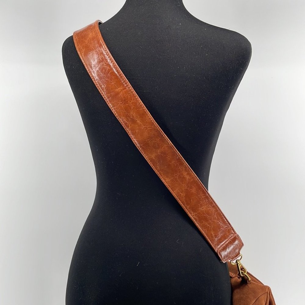 Anthropologie Cocoa Blake Wide Strap faux Suede Leather Crossbody Bag brown - Picture 9 of 13